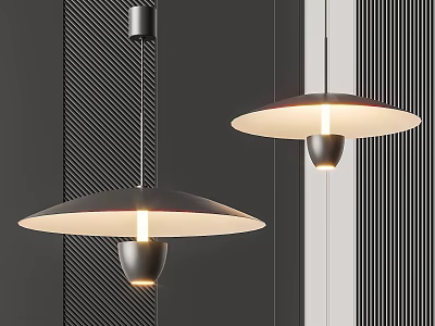 Modern Pendant Lights With Metal Frame And White Shade Hanging On Dark Striped Wall 3d model