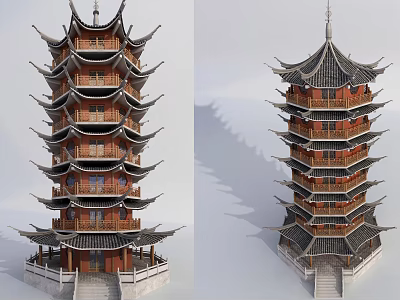 Traditional Chinese Pagoda Architecture With Multi Story Design And Curved Eaves 3d model