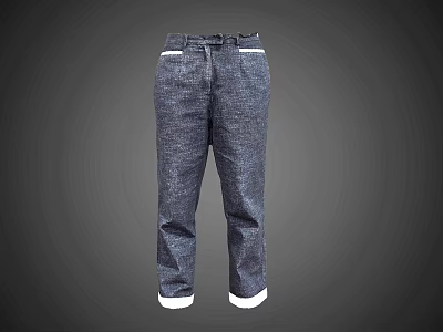 Dark Blue Denim Jeans With White Cuffed Hems And Front Pockets 3d model