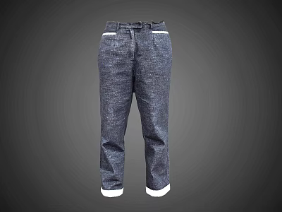 Dark Blue Denim Jeans With White Cuffed Hems And Front Pockets 3d model Dark Blue Denim Jeans With White Cuffed Hems And Front Pockets 3d model