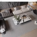 Modern Sectional Sofa And Coffee Table Set With Gray Upholstery Marble Top And Plush Cushions