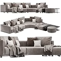 Modern Cozy Sectional Sofa With Plush Pillows Throw Blankets And Side Ottoman 3d model