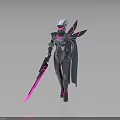Futuristic Armored Sci Fi Warrior With Insect Inspired Wings And Pink Blade Sword