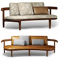 Modern Two Seater Sofa With Leather Upholstery Fabric Cushions And Wooden Frame