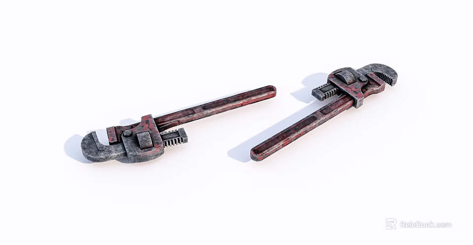 Old Rusty Pipe Wrenches As Vintage Weapons With Long Metal Handles 3d model 