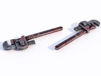 Old Rusty Pipe Wrenches As Vintage Weapons With Long Metal Handles 3d model
