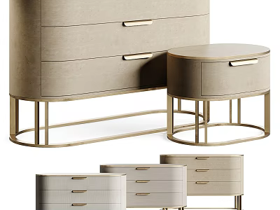 Light Beige Minimalist Bedside Tables With Drawer Storage And Gold Legs Design 3d model