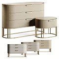 Light Beige Minimalist Bedside Tables With Drawer Storage And Gold Legs Design
