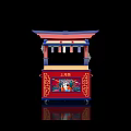 Traditional Chinese Red Vending Cart With Pagoda Roof Sanyangdian And Decorative Patterns