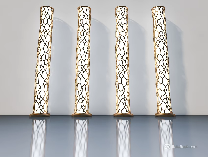Modern Decorative Swing Door Featuring Intricate Cutout Patterns And Column Design With Reflection 3d model