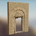 Ancient Architectural Brick Arched Door Structure With Vintage Wooden Frame Design Elements 3d model