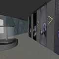 Contemporary Exhibition Hall Interior With Glass Display Cases And Illuminated Exhibits