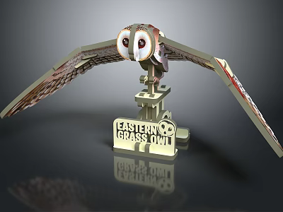 Eastern Grass Owl 3D Model Figure With Spread Wings And Detailed Stand 3d model