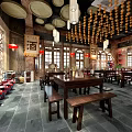 Traditional Chinese Century Fragrance Store Interior With Lanterns Clay Pots And Wooden Shelves