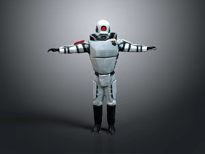 Futuristic Robot Character With Silver Armor White Suit And Red Accents Arms Outstretched 3d model