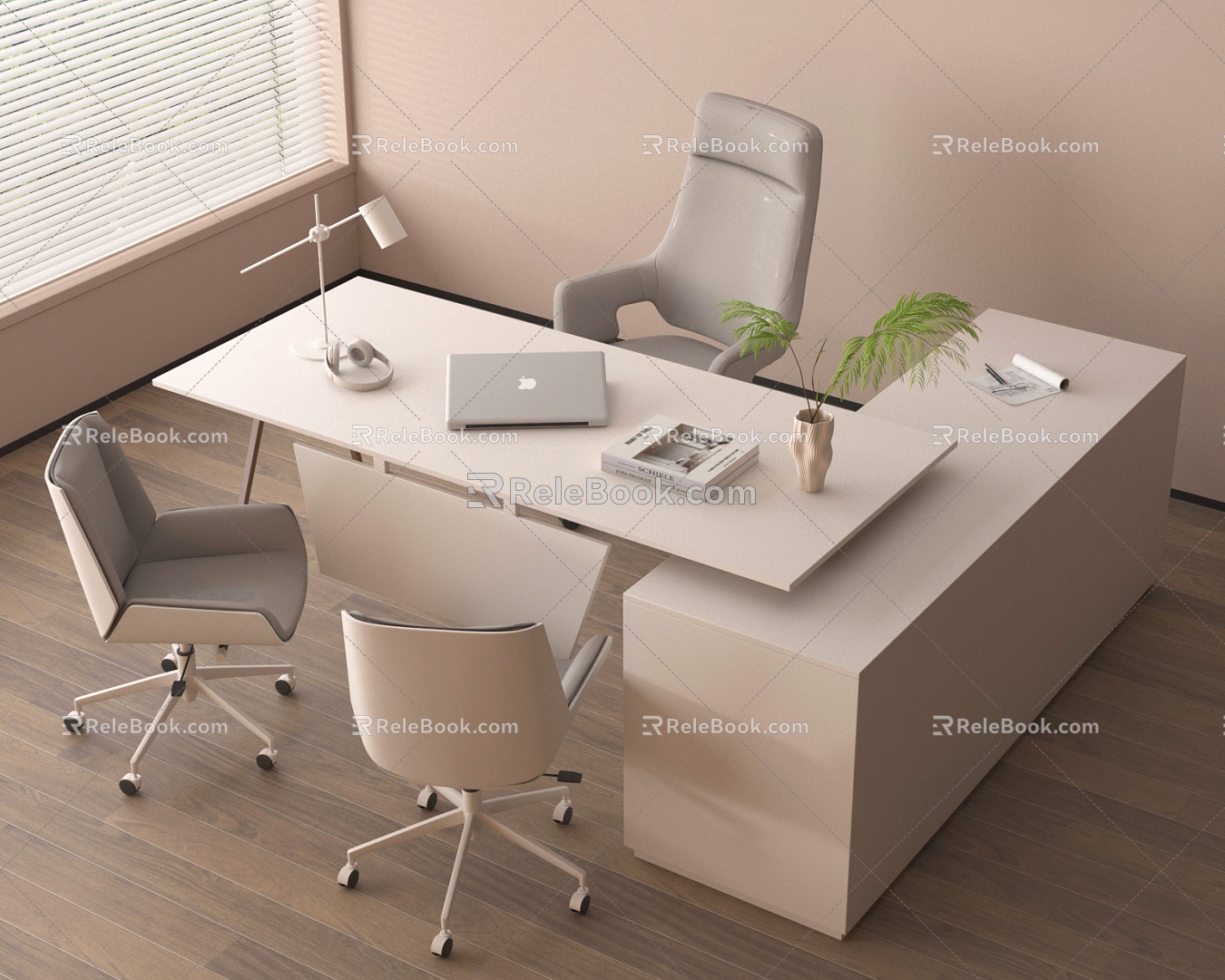 Modern Office Desk Chair Office Chair Desk Computer Desk Lamp Ornaments 3d model