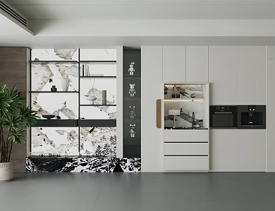 Modern Light Luxury Storage Rack Italian Decorative Cabinet Sideboard Cabinet Display Rack Metal Bookshelf Transparent Marble 3d model