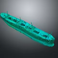 Ancient Underwater Shipwreck with Green Hull and Multiple Cabins Structure