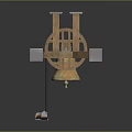 Wooden Frame Device With Hanging Brass Bell And Supporting Metal Arms