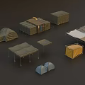 Various Types Of Camping Tents With Foldable Structures And Portable Gear