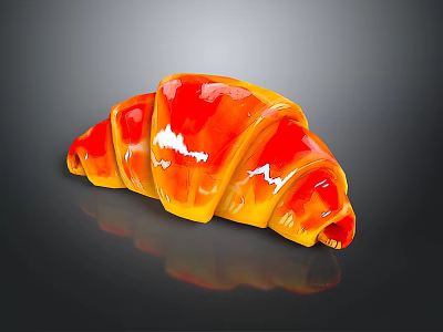 Freshly Baked Golden Croissant With Shiny Glaze Warm Orange Color And Crispy Texture 3d model