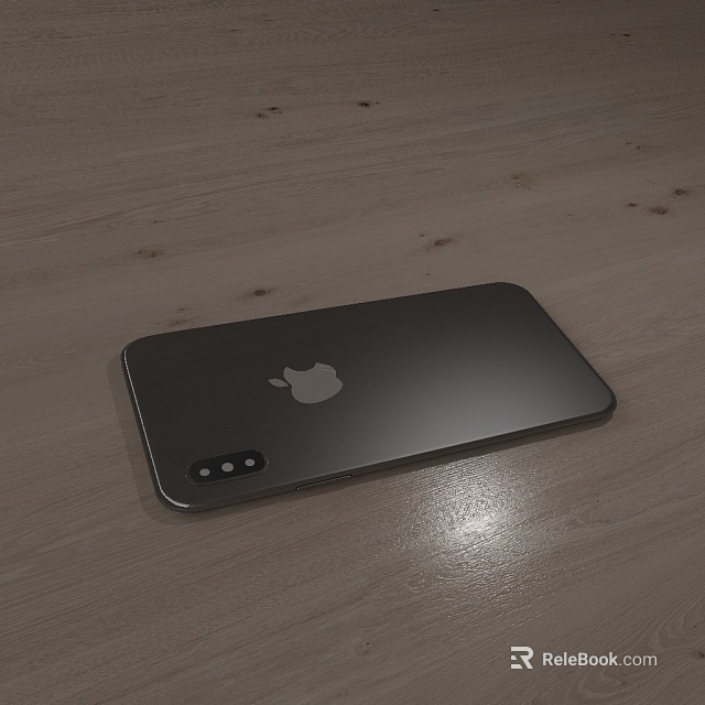 Apple Black Smartphone With Modern Design Rear Camera On Wooden Table 3d model 