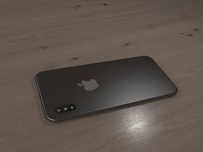 Apple Black Smartphone With Modern Design Rear Camera On Wooden Table 3d model