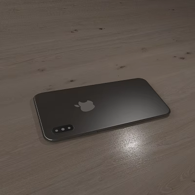 Apple Black Smartphone With Modern Design Rear Camera On Wooden Table 3d model