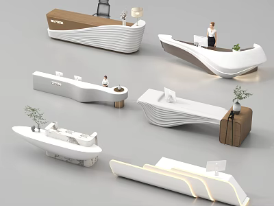 Modern Reception Desks In Various Styles With Curved Shapes White Brown And Plants 3d model