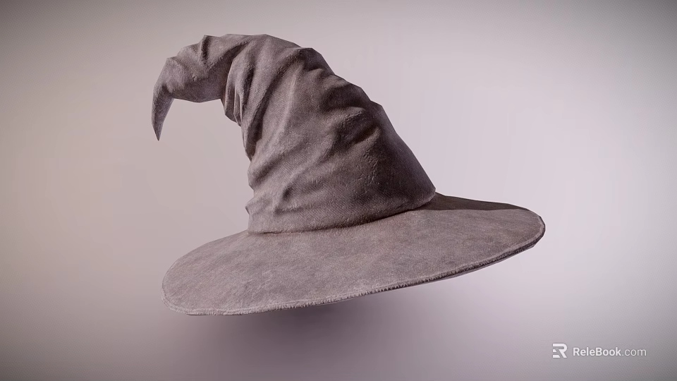 Classic Gray Witch Hat With Pointed Top And Wide Brim Design 3d model