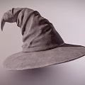 Classic Gray Witch Hat With Pointed Top And Wide Brim Design 3d model