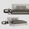 Modern Double Bed With Circular Pattern Headboard Gray Bedding And Nightstand 3d model