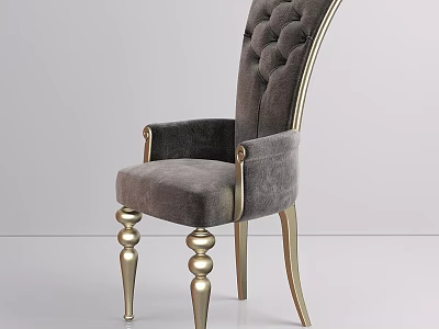 Luxury Velvet Upholstered Single Chair With Tufted Backrest Armrests And Gold Metal Legs 3d model