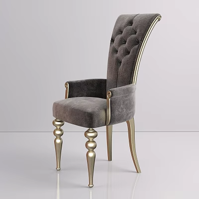 Luxury Velvet Upholstered Single Chair With Tufted Backrest Armrests And Gold Metal Legs 3d model