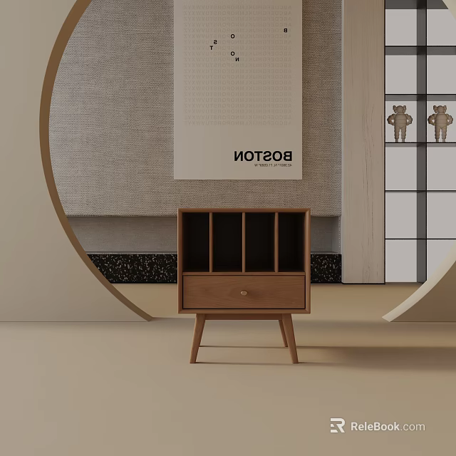 Modern Wooden Side Table With Drawer And Open Shelves For Minimalist Interior Design 3d model 