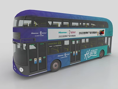 Colorful Double Decker Bus With Blue Purple Gradient And Hisense 2022 Hangzhou Asian Games Ads 3d model