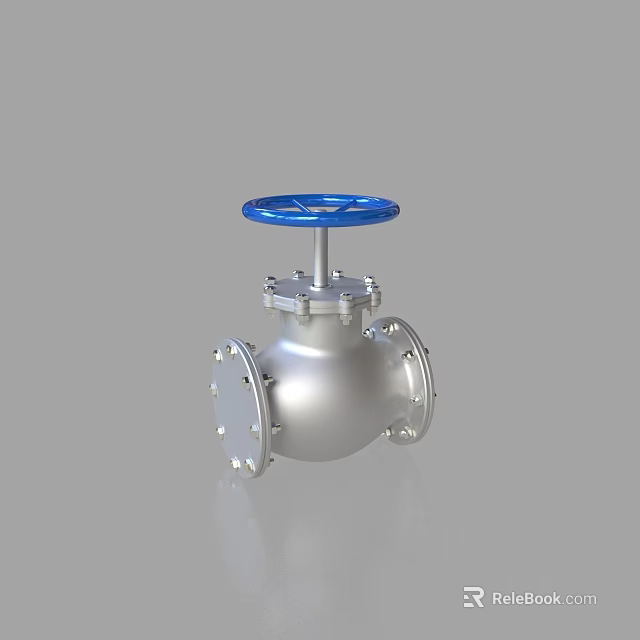 Industrial Stainless Steel Valve Featuring Blue Handle And Flange Design 3d model 