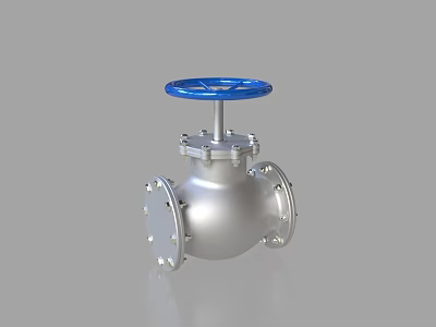 Industrial Stainless Steel Valve Featuring Blue Handle And Flange Design 3d model