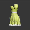 Yellow Polka Dot Dress With Short Sleeves White Belt And Ruffled Hem