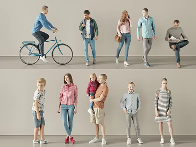 Diverse Group of People in Casual Outfits with Various Poses and Activities 3d model