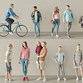 Diverse Group of People in Casual Outfits with Various Poses and Activities