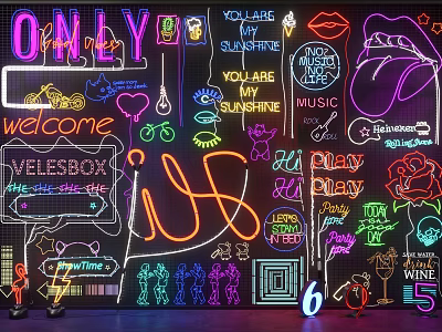 Neon Decorative Lights With Welcome Love Music Rose Sunshine Design Elements For Indoor Wall Decor 3d model