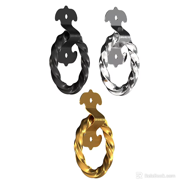 Black Silver and Gold Door Handles with Twisted Design for Home Interior 3d model 
