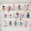 Assorted Dolls Collection on Shelves With Astronaut Rabbit and Animal Figures