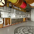 Teddy Bear Themed Restaurant Interior With Wooden Bear Figures Bar Counter And Stools