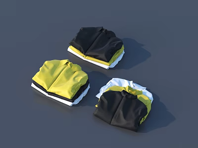 Folded Yellow Black and White Clothes with Neat Stacked Design 3d model