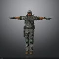 Military Soldier In Camouflage Uniform Standing With Arms Outstretched And Tactical Gear