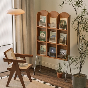 Antique Solid Wood Magazine Mobile Bookshelf 3d model