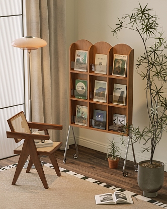 Antique Solid Wood Magazine Mobile Bookshelf 3d model