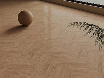 Herringbone Wood Floor Interior With Decorative Sphere Green Plant And Natural Light 3d model